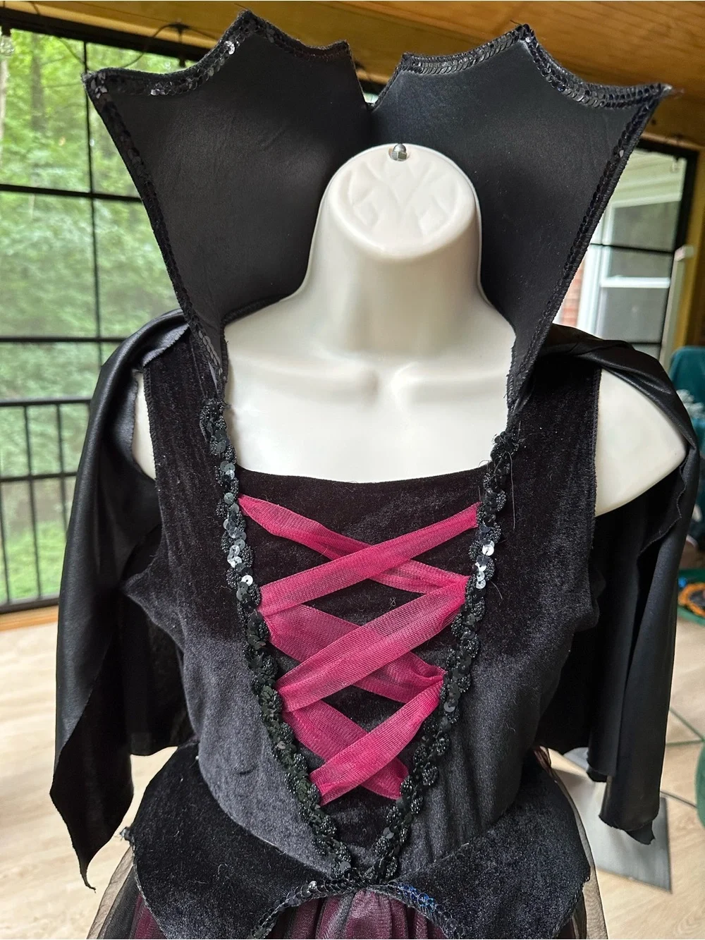 Gothic Evil Queen | Dracula’s Darling Sequined High Collar Tulle Costume Gown